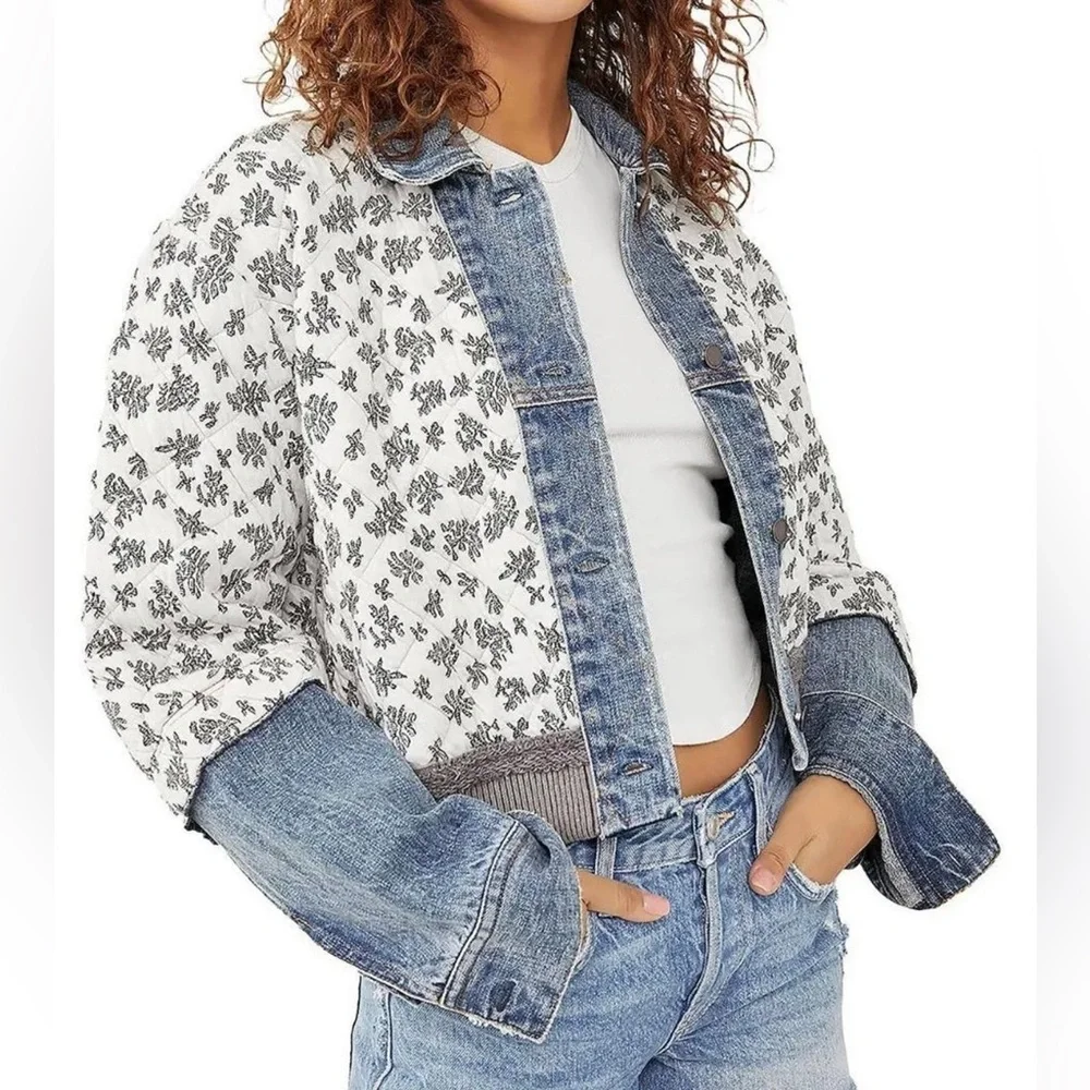 Free People Patchwork Ditsy Denim Jacket - Picture 1 of 2
